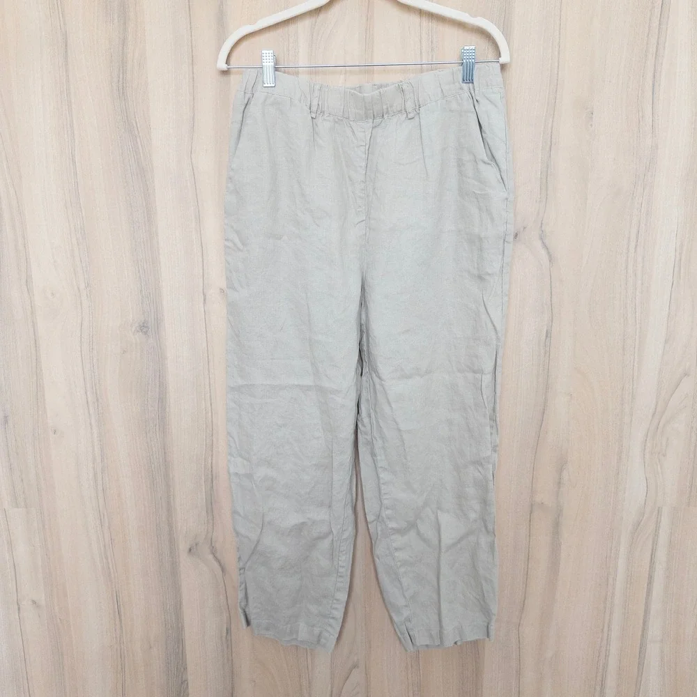 Quince Womens 100% Linen Pants M Beige Relaxed Straight Leg Coastal Minimalist